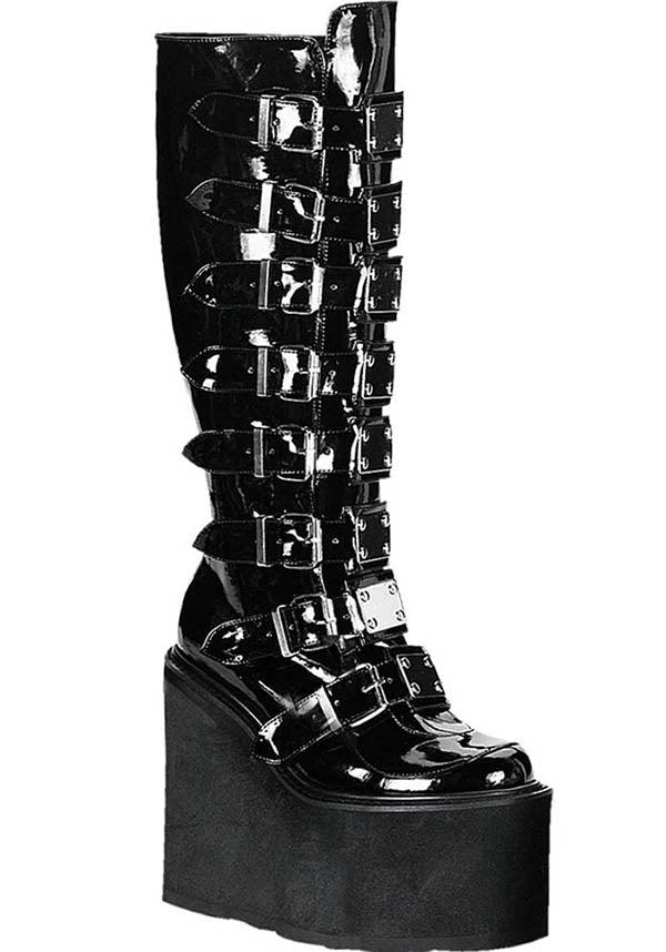 PREORDER: Black Patent SWING-815 Platform Goth Punk Knee Boots