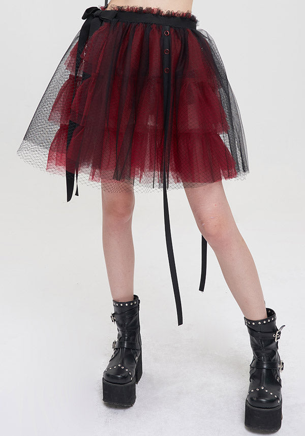 Devil Fashion's Edgy Medusa Punk Flared Skirt in Black and Red