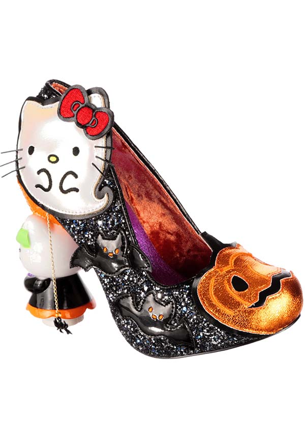 Spooky Black Pretty Pumpkin Hello Kitty Heels with Glitter