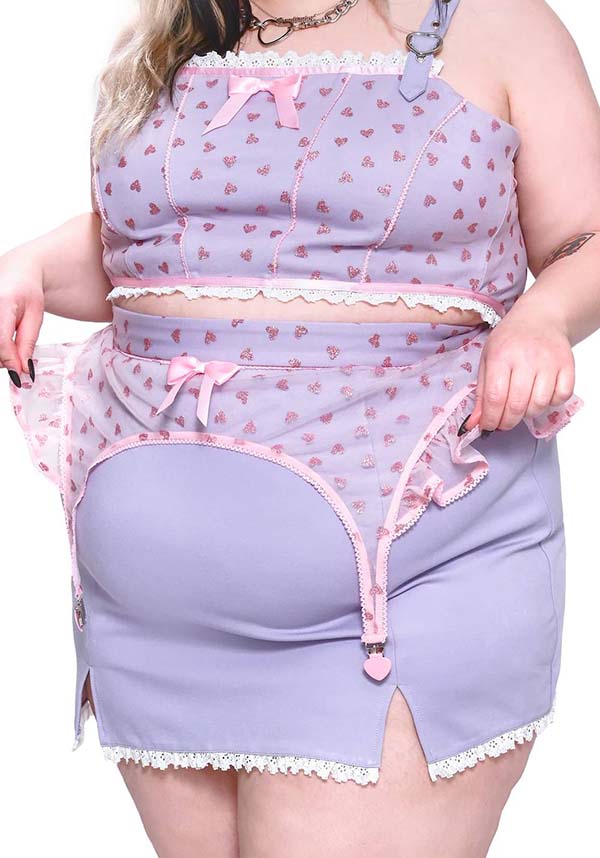 Charming Lavender Lucky Girl Skirt with Glittery Hearts