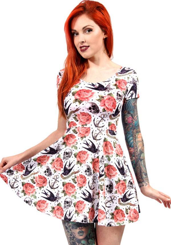 Stretchy Rose Tattoo Short Dress for Warm Months
