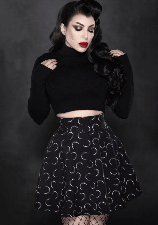 Just a Phaze Faulty Skater Skirt with Crescent Moon Print