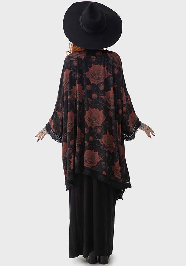 Blood Rose Patterned Kimono for Fashionable Wear