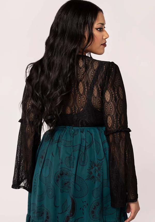 Hell Bunny Gothic Striped Black Lace Women's Top - Rhea Style
