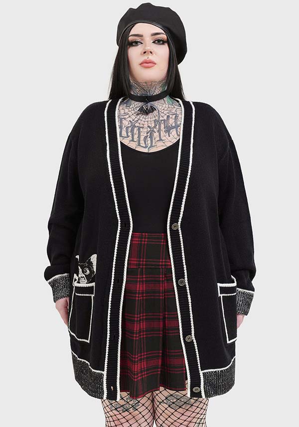 Oversized Gremlins Licensed Stretch Knit Pocket Gizmo Cardigan