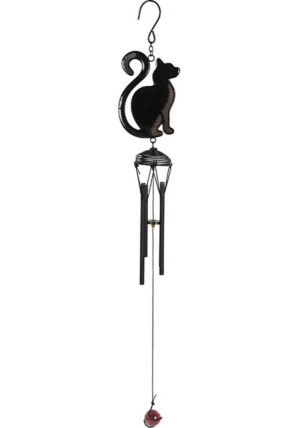 Gothic-Style Black Cat Profile Windchime - Ideal for Outdoor Decoration