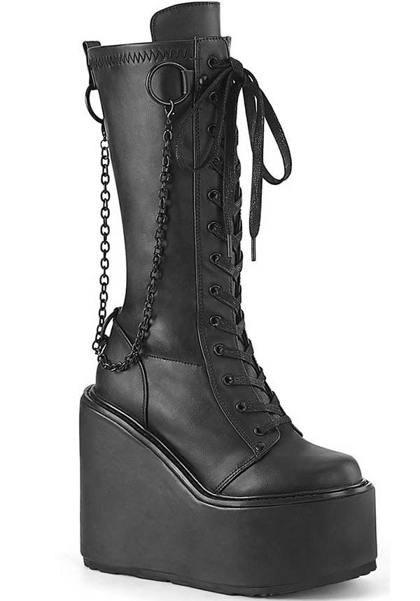PREORDER! Black SWING-150 Platform Lace-Up Knee High Boots