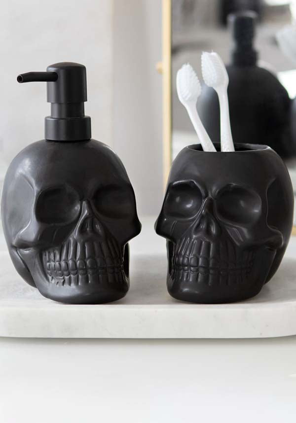 Unique Black Ceramic Skull Toothbrush Holder for Gothic Decor
