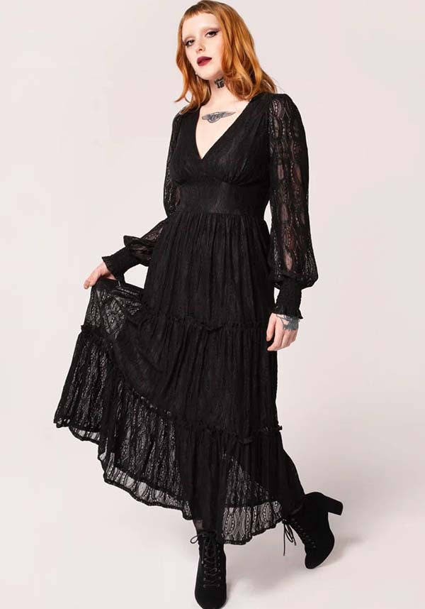 Hell Bunny Rhea Gothic-Style Black Lace Maxi Dress for Elegant Occasions