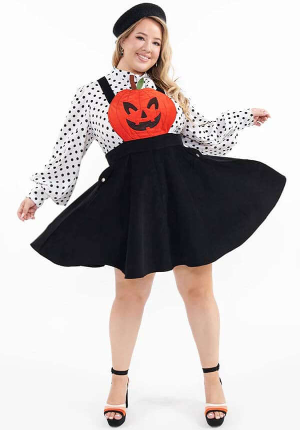 Halloween Jack - O - Lantern Design Pinafore Dress Inspired by 1950s Fashion