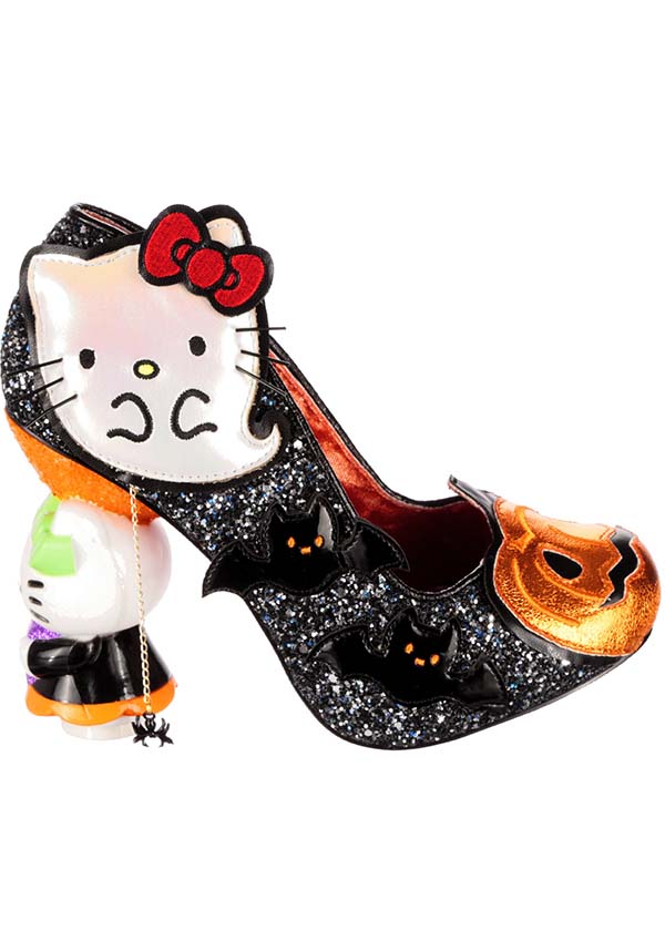 Spooky Black Pretty Pumpkin Hello Kitty Heels with Glitter