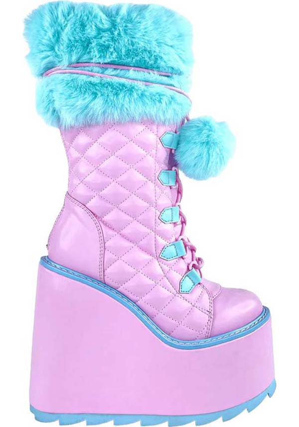 Stylish Pink and Blue Dune Fur Platform Boots for Fashion Lovers