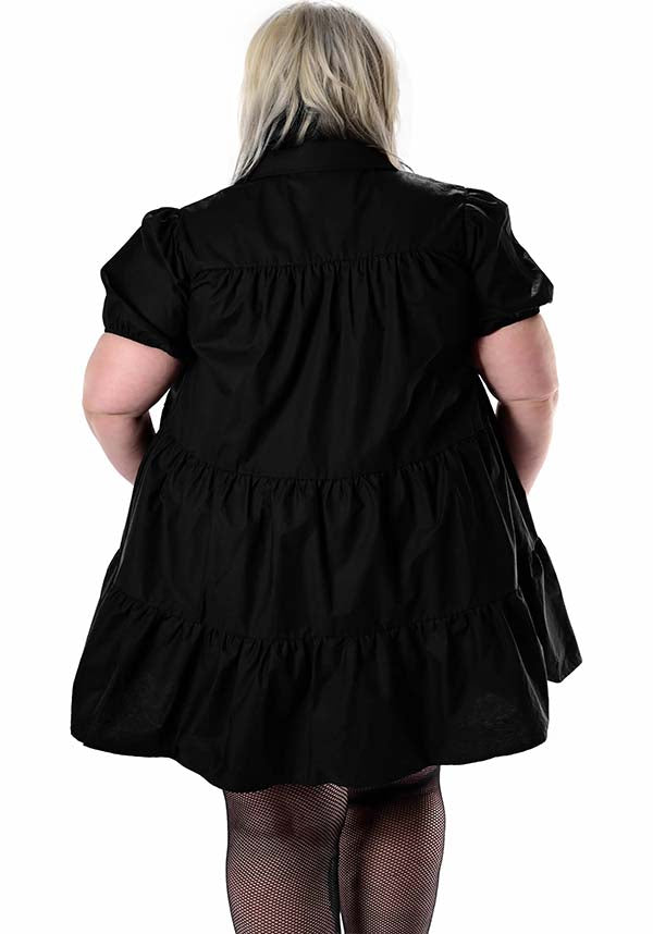 Foxblood Romina Tiered Babydoll Dress with Puff Sleeves and Pointed Collar