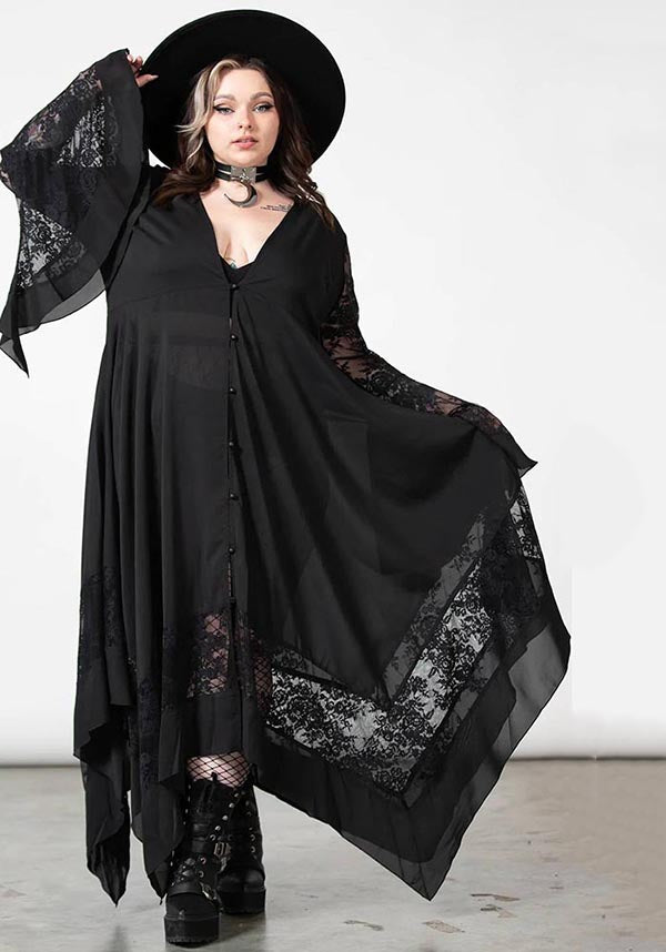 Elegant Misty Night Maxi Dress with Lace Detailing
