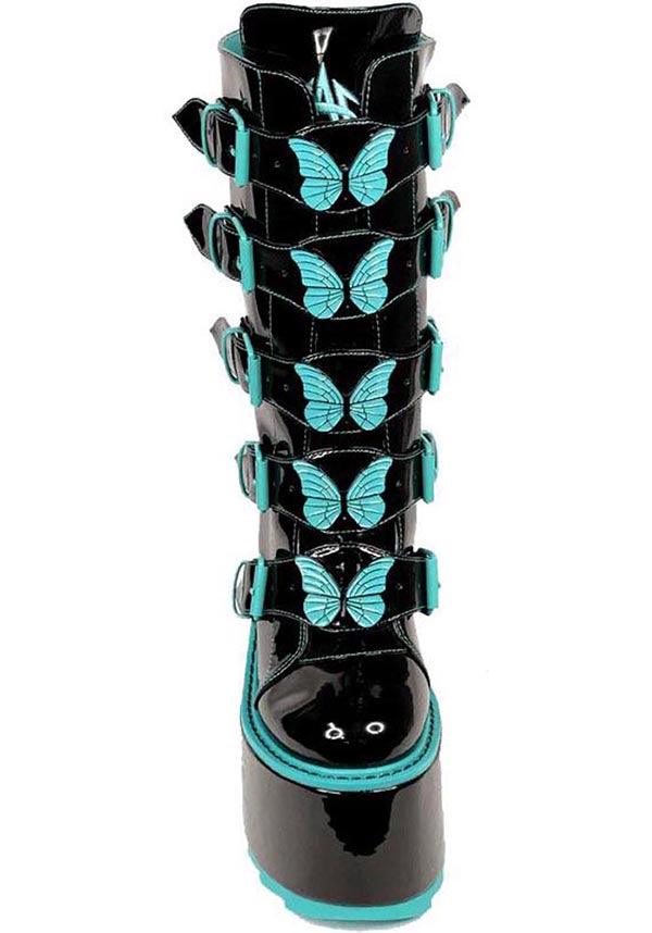 Dune Butterfly Black and Teal Color Scheme Platform Boots for Fashion - Forward Individuals