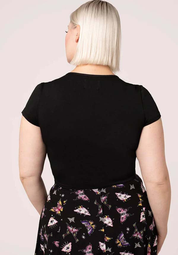 Hell Bunny Kocho Black Jersey Crop Top - A Stunning Blend of Edgy and Elegant Style