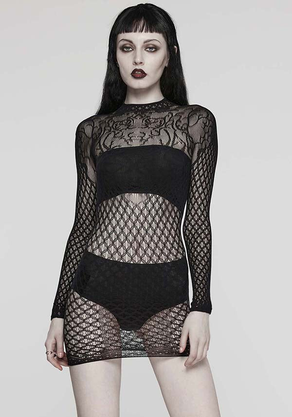 Punk Rave Super Elastic Thorn Mesh Cutout Mini Dress