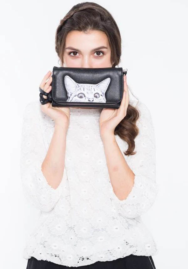 Adorable Peeking Cats Design Women's Purse Wallet and Clutch