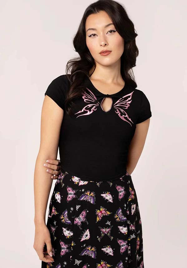 Hell Bunny Kocho Black Jersey Crop Top - A Stunning Blend of Edgy and Elegant Style