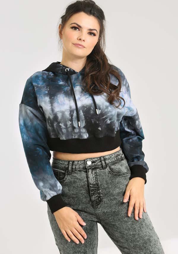 Navy Blue Tie - Dye Cropped Hell Bunny Hoodie for Relaxed Days