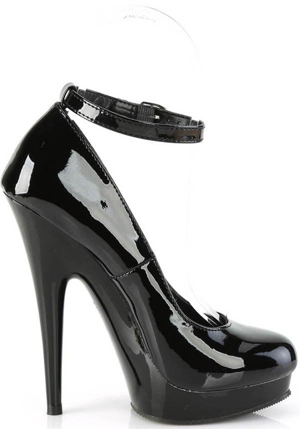 Black Patent Leather Platform Ankle Strap Pump Heels - Preorder Exclusive from Pleaser