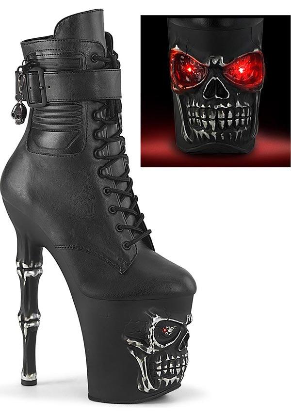 PREORDER: RAPTURE-1020STR-LT Black Faux Platform Heel Ankle Boots