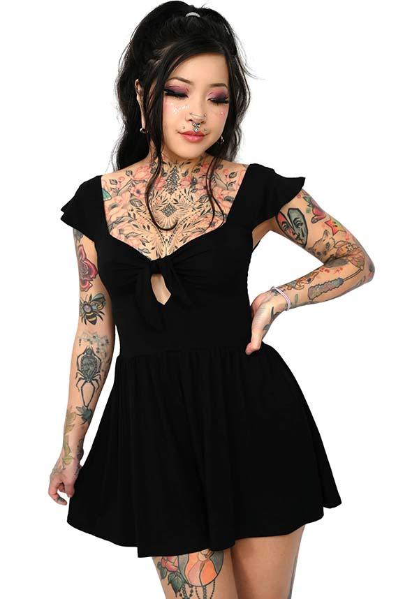 Foxblood's All - Black Darling Stretch Romper Dress with Tie Front