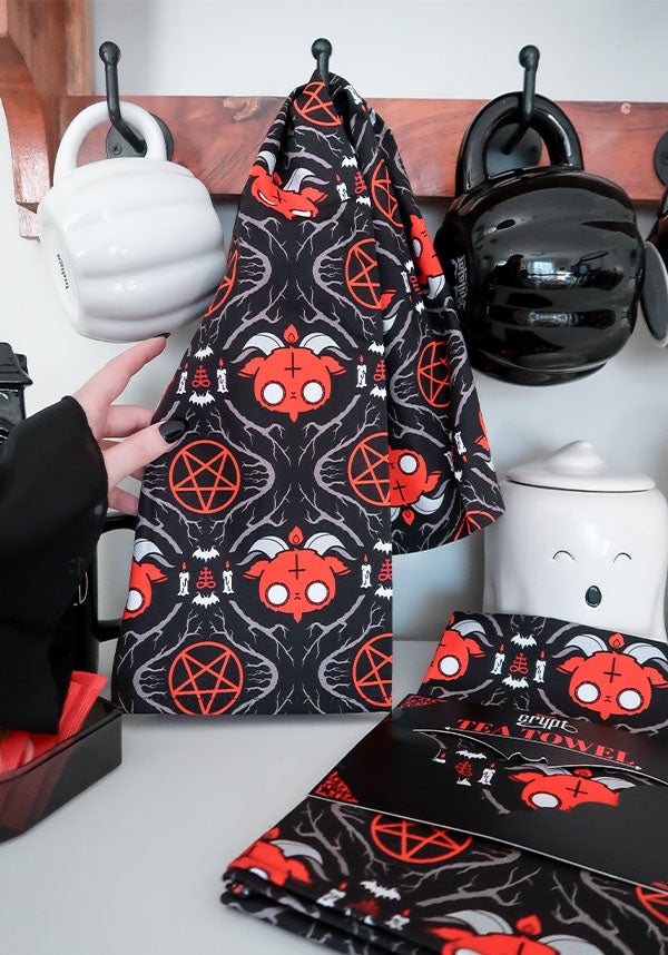 Baphomet Design Gothic Tea Towel for Kitchen Use
