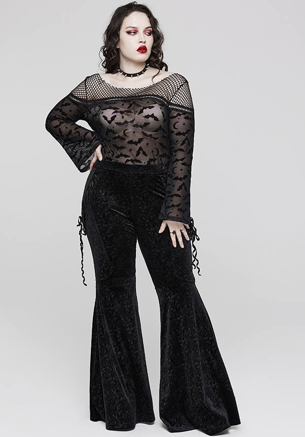 Gothic Bat Pattern Elasticated Mesh T-Shirt for Plus Sizes