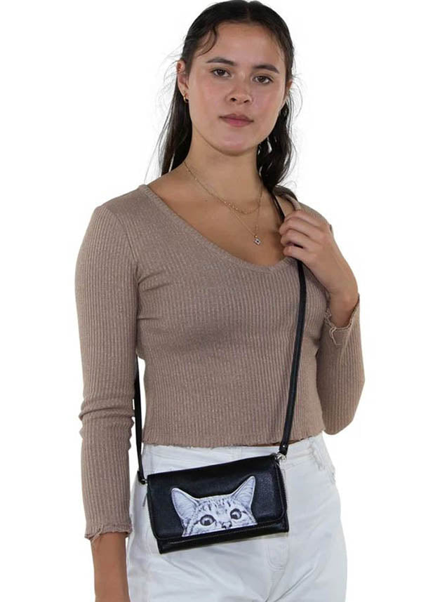 Adorable Peeking Cats Design Women's Purse Wallet and Clutch