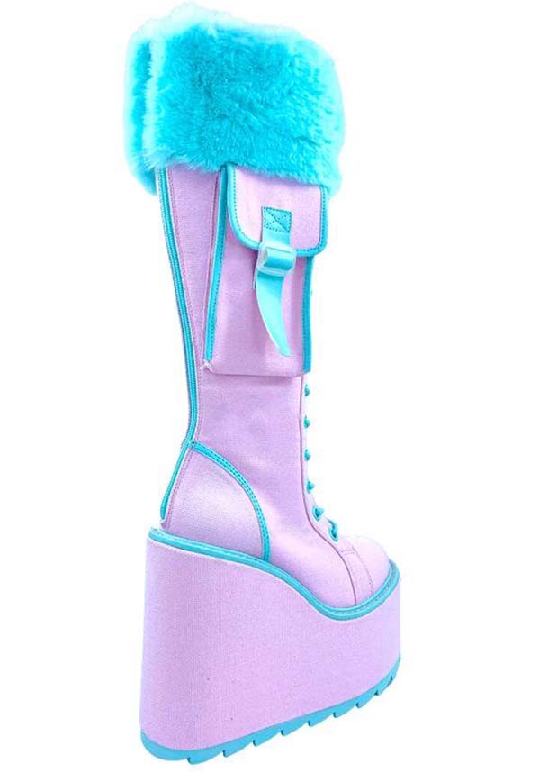 Stylish Pink & Baby Blue Fur Platform Boots for Trendsetters