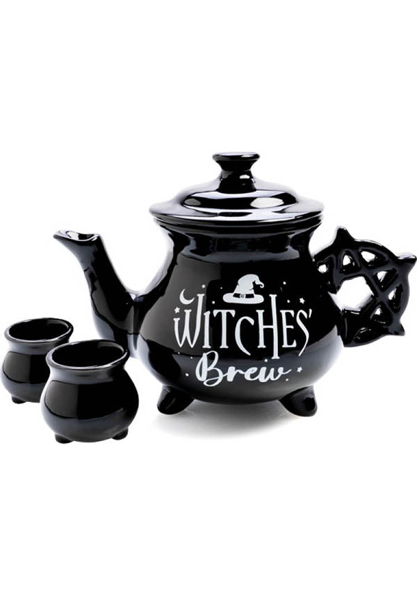 Enchanting Witches' Brew Cauldron Tea Set with Pentacle Handle