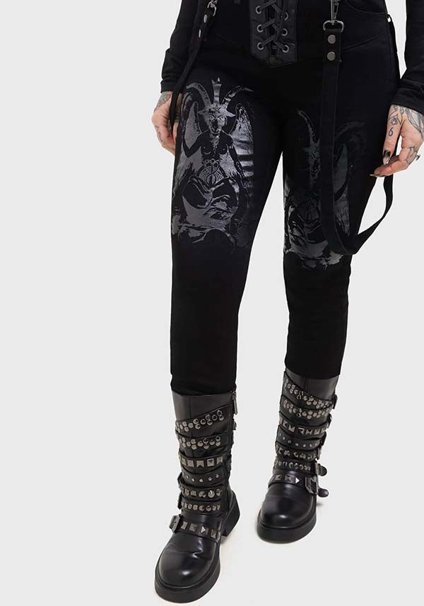 Baphster Branded Stretchable Cotton Jeans with Gloss Print and Detachable Straps