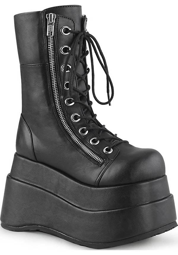 BEAR-265 Black Matte Tiered Platform Lace-Up Mid-Calf Pre-Order Platform Boots