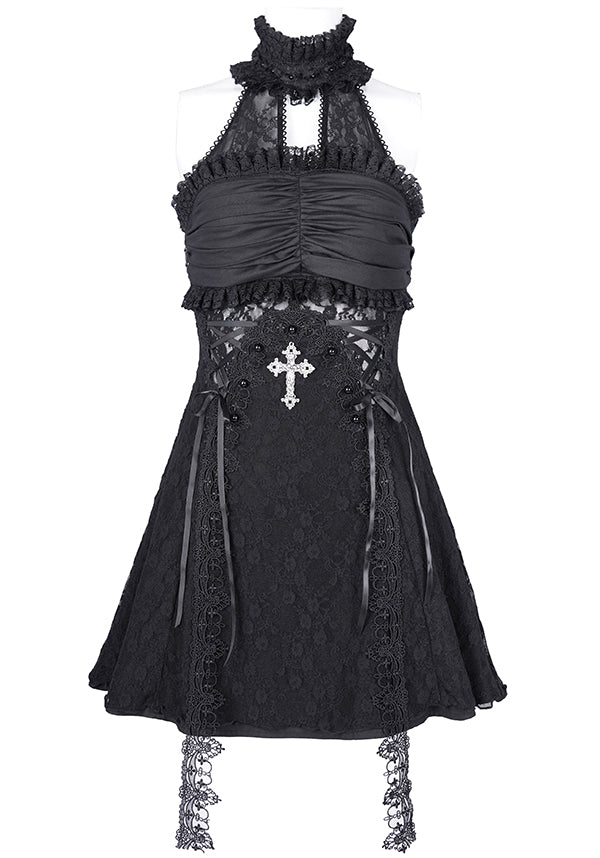 Enchanting Halter Ruffle Neck Cotton-Polyamide Dress - Unleash Your Inner Spooky Deity