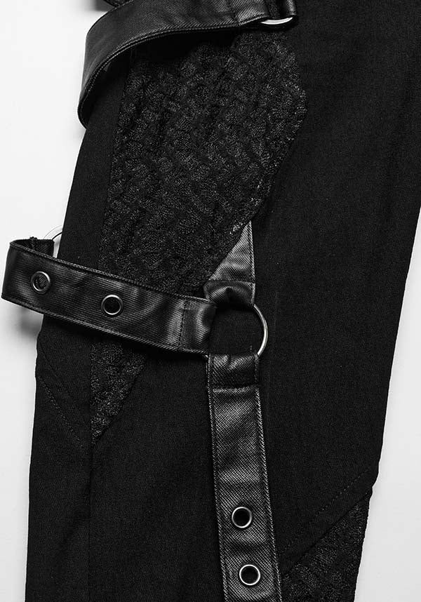 Punk Rave Rue Distressed Elastic Jeans with Asymmetric Design