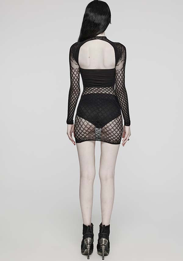 Punk Rave Super Elastic Thorn Mesh Cutout Mini Dress