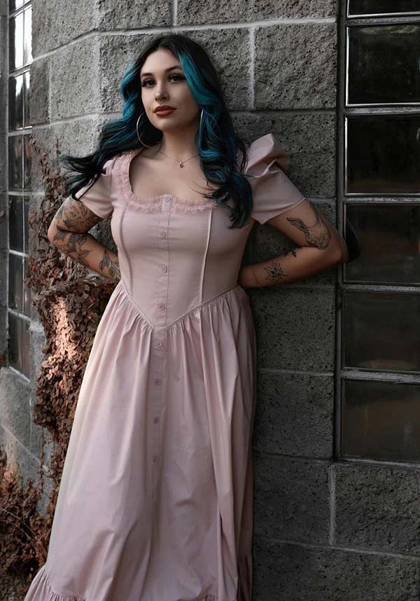Lively Ghosts' Pastel Rose Gothic Lace Dress - Timeless Elegance