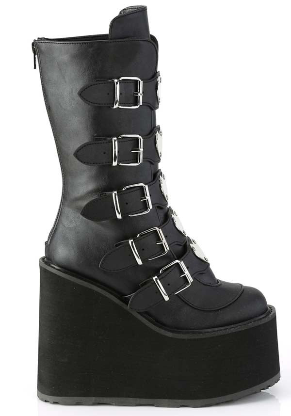 PREORDER: Black Demonia SWING - 230 Platform Mid - Calf Boots