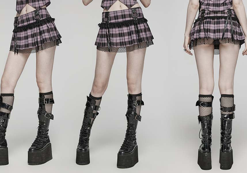 Quinn Baby Pink and Black Tartan Mini Skirt for Women - A Playful Fashion Statement