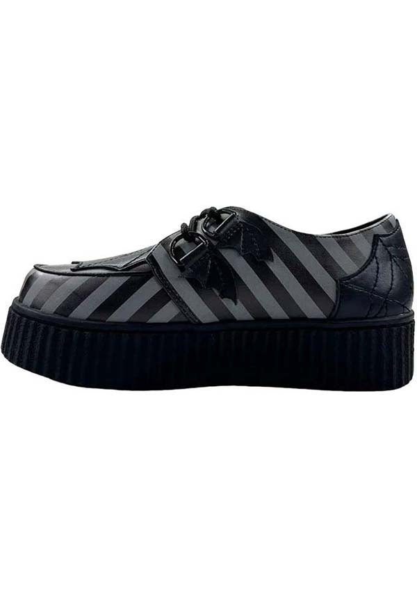 Strangecvlt Krypt Web Stripe Grey/Black Creepers - Alternative Fashion Statement