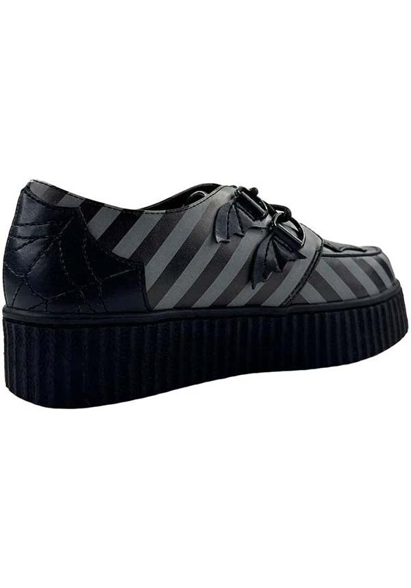 Strangecvlt Krypt Web Stripe Grey/Black Creepers - Alternative Fashion Statement