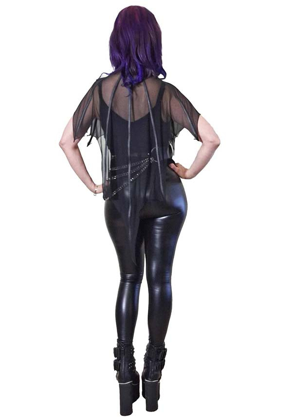 Leutogi Black Mesh Bat Wing Poncho Style Women's Top