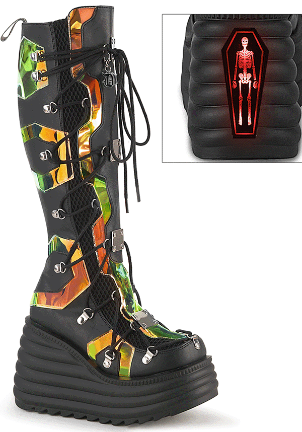PREORDER: Demonia BLAZE-152 Black USB-Chargeable LED Platform Knee High Boots
