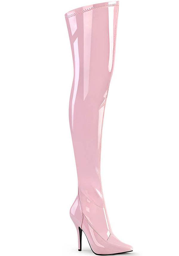 PREORDER: SEDUCE-3000 Baby Pink Stretch Thigh High Boots