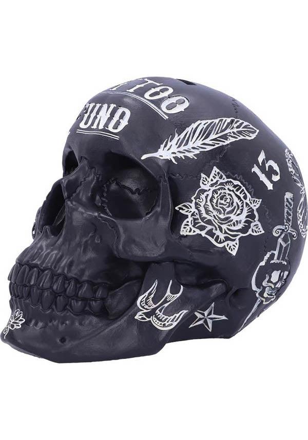 Black and White Gothic Tattoo-Style Skull Shaped Money Box for Saving Fund