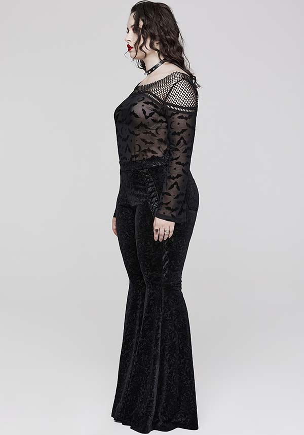 Gothic Bat Pattern Elasticated Mesh T-Shirt for Plus Sizes