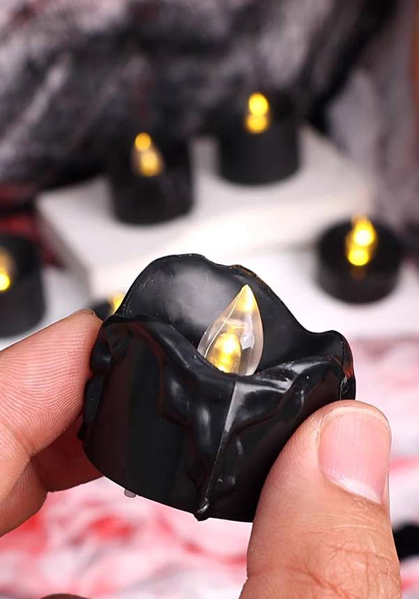 Set of 6 Black LED Tealight Candles for Decorative Ambiance