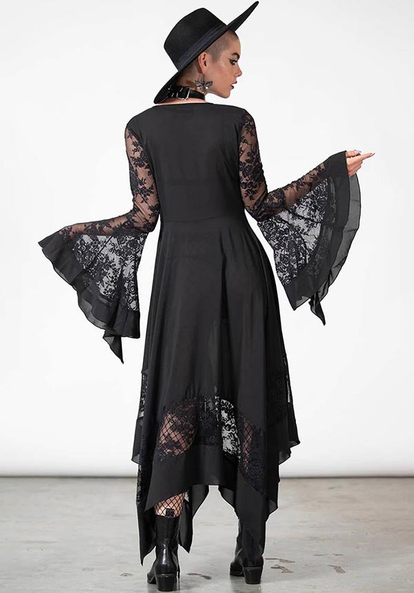 Elegant Misty Night Maxi Dress with Lace Detailing