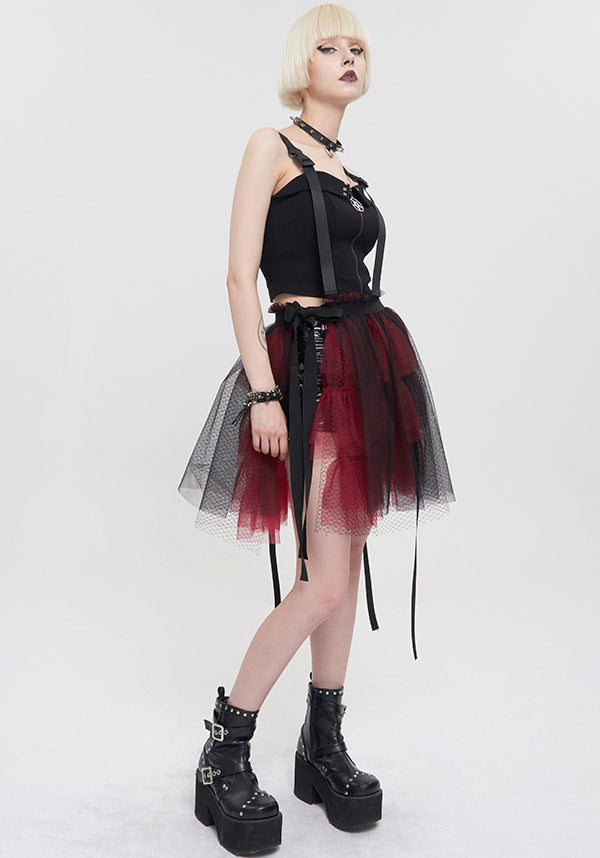 Devil Fashion's Edgy Medusa Punk Flared Skirt in Black and Red